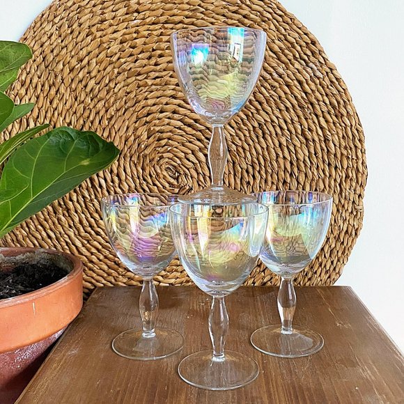 Vintage Dining 4 Vintage Iridescent Wine Glasses Pair Of Vintage